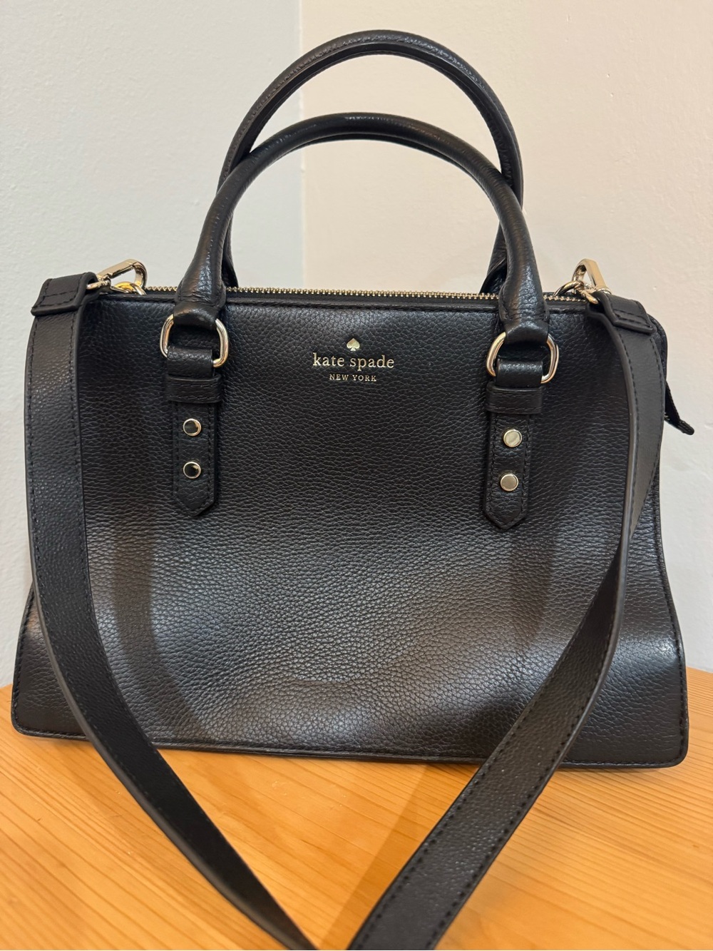 kate spade Black Pebbled Leather Satchel with Detachable Strap